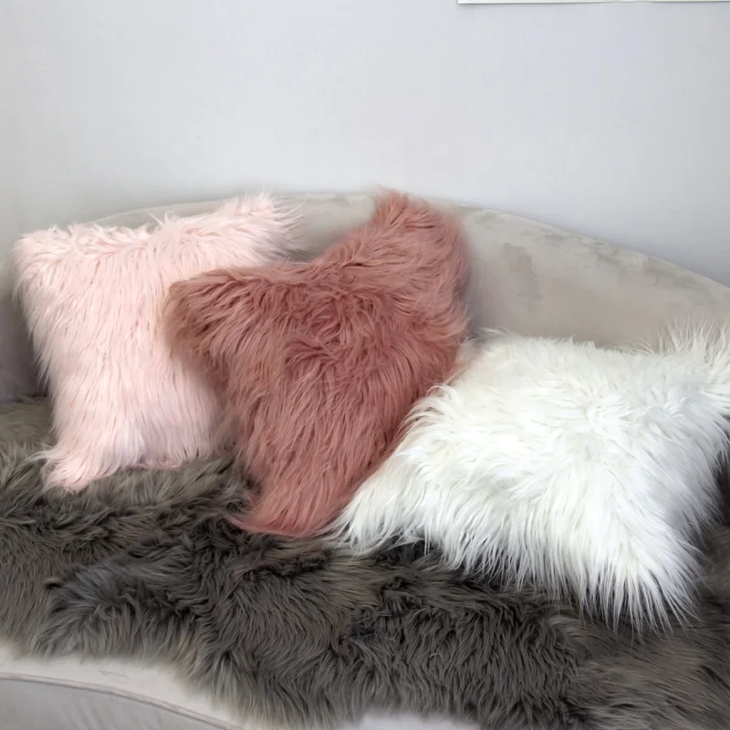 Most popular six colors 40*40CM 45*45CM Christmas decorative luxury fur cushion covers for home hotel office