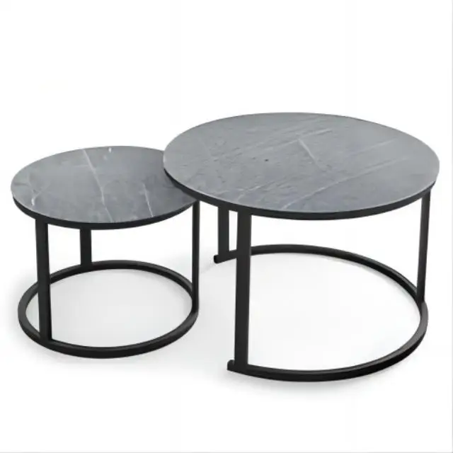 Coffee Table Nesting Side Set 2 Piece End Tabletop Solid Metal Frame Living Room Bedroom Coffee Table Set