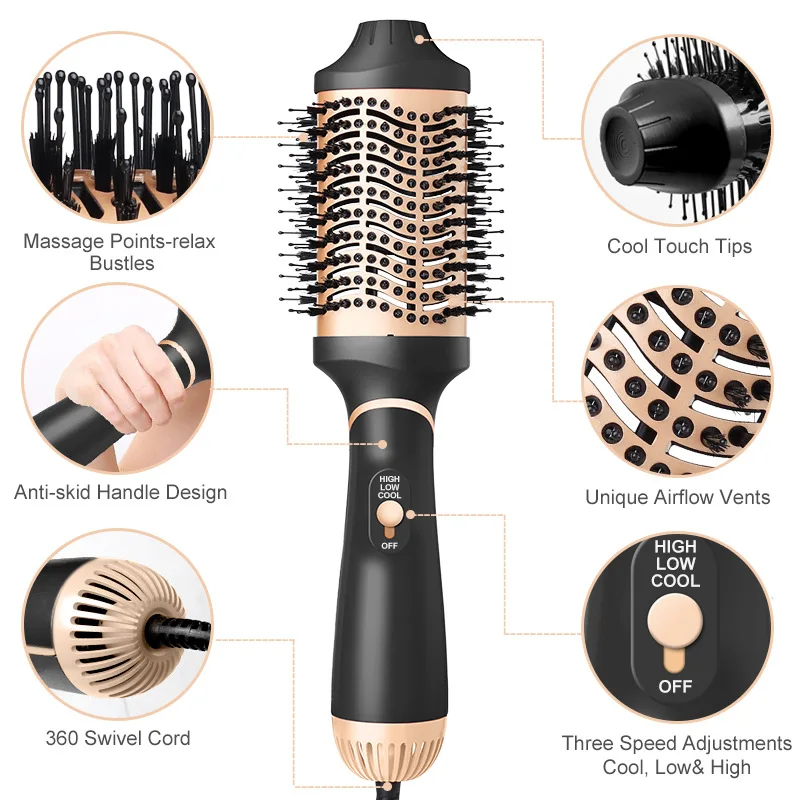 AIWO Hot Air Comb 4 In 1 Multifunctional Curling And Straightening Dual-purpose Curling Bar Straightener Factory Direct Sales