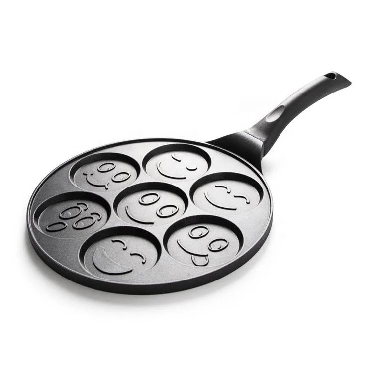 Smiley Face Mini Pancakes Non-stick Waffle baking Breakfast cookie omelette 7 holes 26cm Egg fry pan