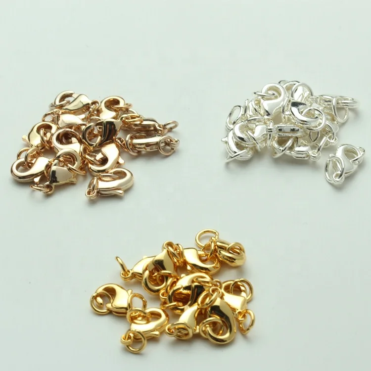 Brass Lobster 10MM 12MM Lobster Claw Clasps with Closed Jump Ring Bracelet Necklace Clasps