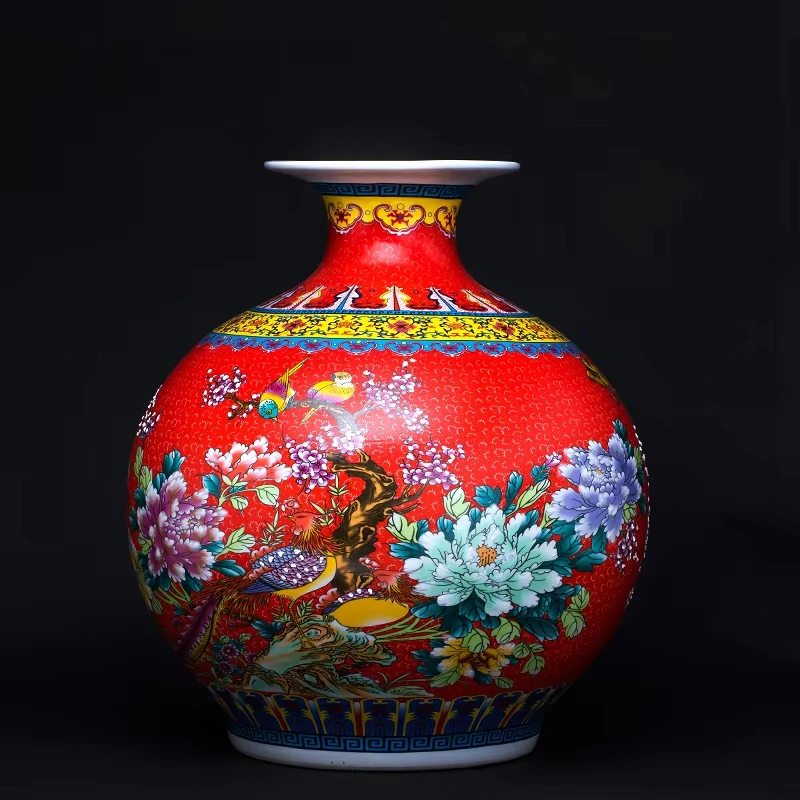 Table ceramic vase The best gift for home decoration Round red table flower enamel glass vase