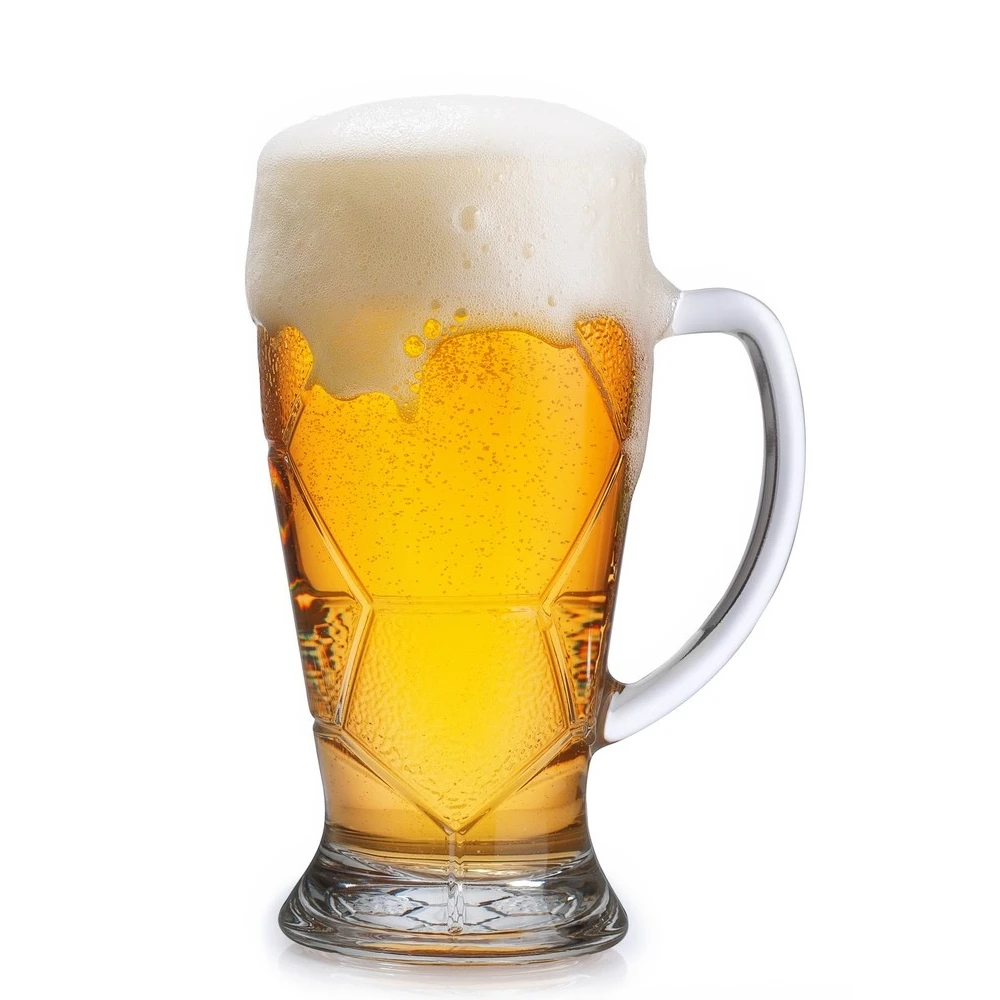 Football Designed Party stem Beer glass Creative glass Beer cup Customized  Game Drinking Big Glass Beer Mug with handle