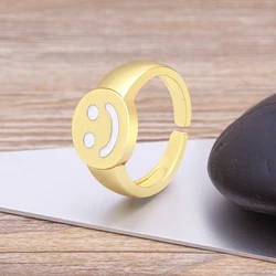 New Fashion Enamel Smiley Face Ring Multi- colors Opening Adjustable Women Top Quality Wedding Jewellery Gifts Accessories