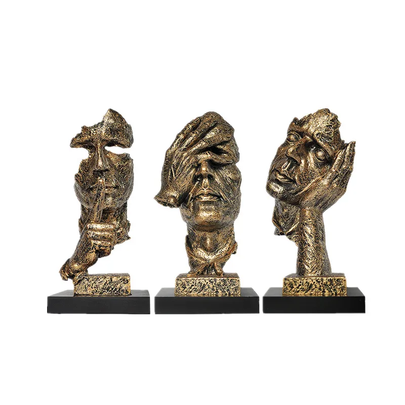 Resin Hear No Evils Speak No Evil See No Evil  Silence is Gold Human Face Desk Decoration