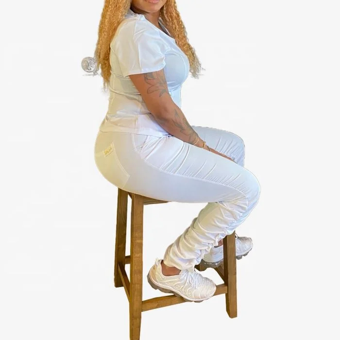 Vadulyer Custom Stretch Spandex Stacked Pants Nurses Hospital Uniforms Nursing Scrubs Suit Uniforms Jogger Women Scrub Sets