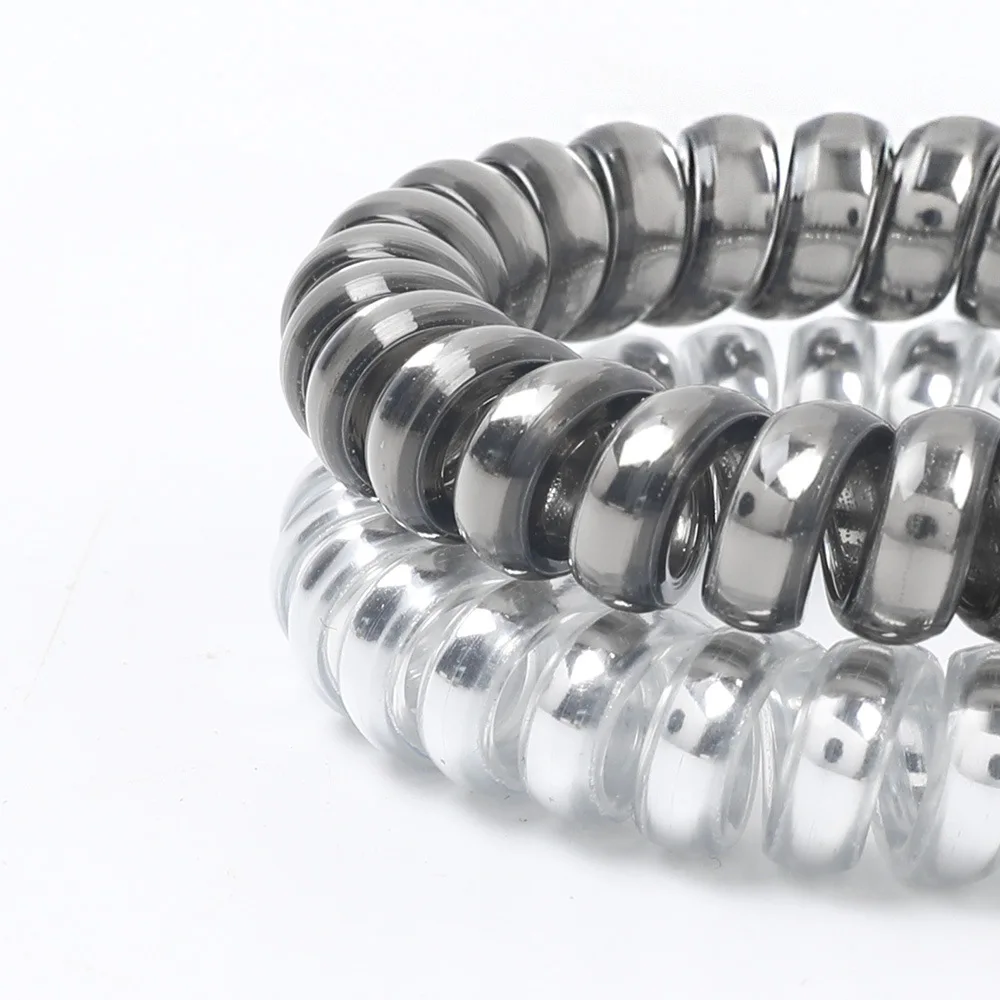 glossy metallic color spiral elastic hair tie telephone wire hair ring band ponytail holder