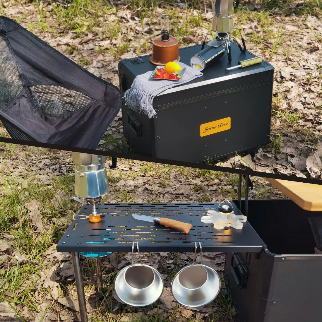 Firstents Outdoor Camping Portable Folding Camp BBQ Kitchen Picnic Aluminum Storage Box With Wheels