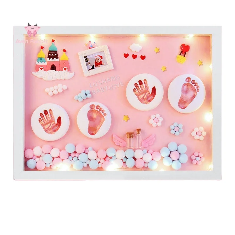 Custom Newborned Baby Foot Impression Imprint Mold 3d Wooden Baby Handprint and Footprint Photo Picture Frame Kit Wholesale Iron