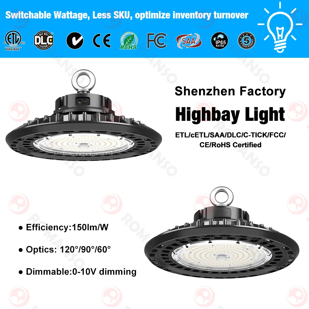 CAN Warehouse Delivery 150w ETL IP65 Power Adjustable Led High Bay Light 5000k
