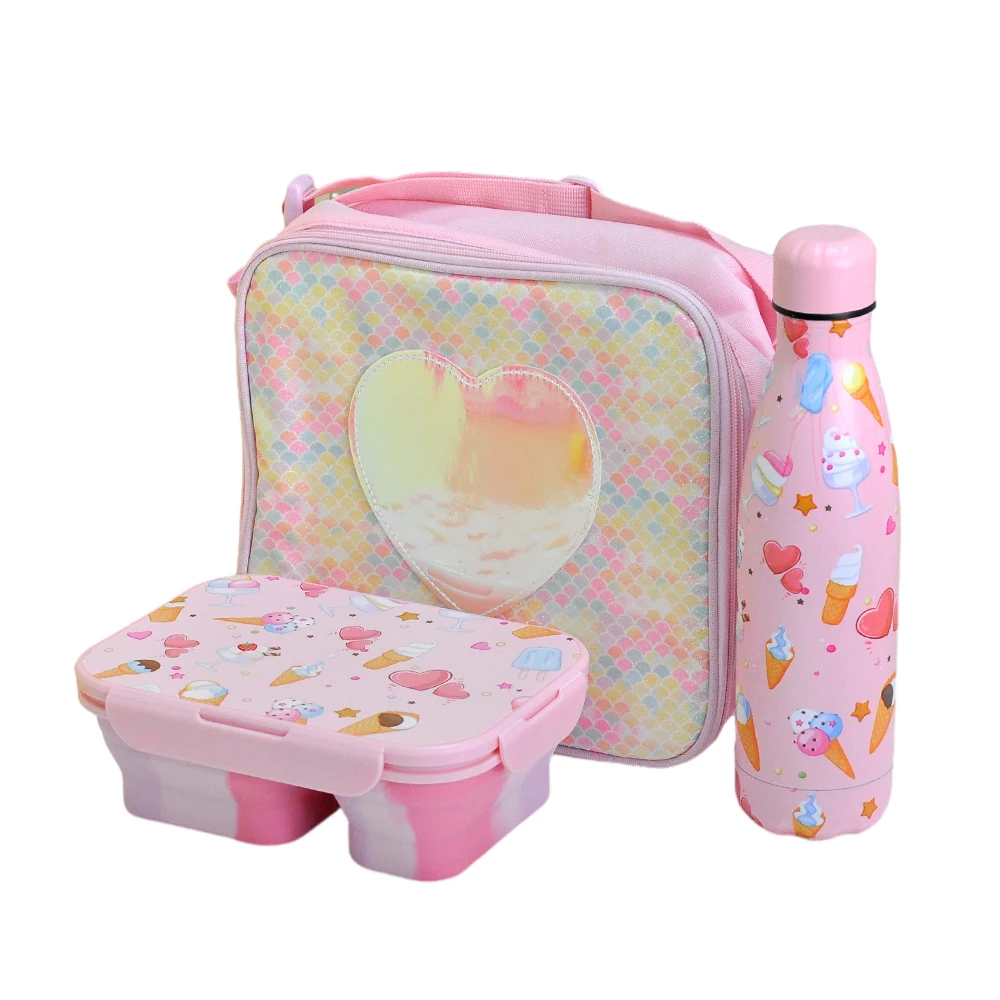 Bpa-Free Odm Custom Logo 2 Compartment Leakproof Durable Silicone Bento Lunch Box For Kids With Silicone Water Bottle