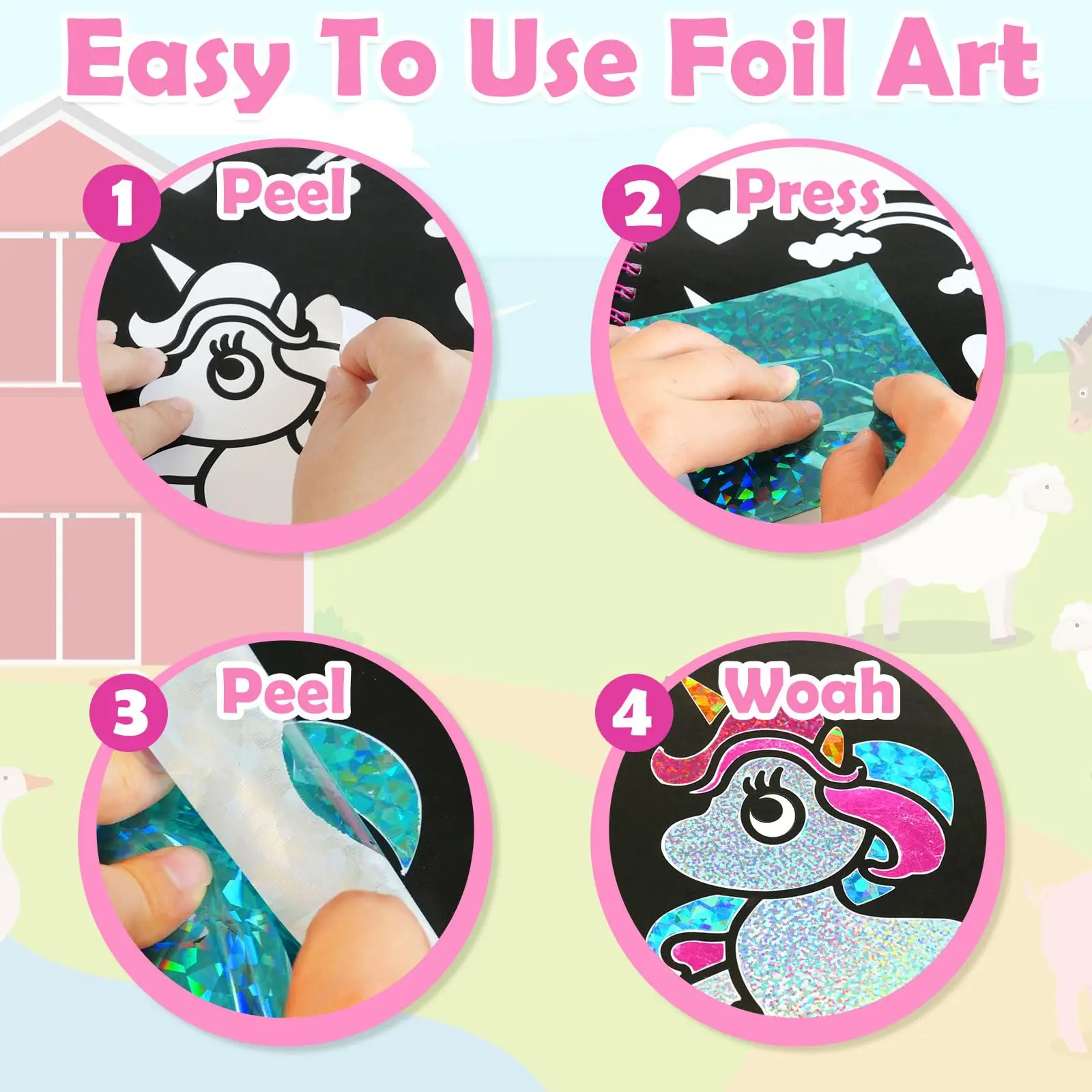Art Craft Activity for Kids: Fun Foil Princess & Unicorn DIY Toy Kit No Mess Creative Idea Birthday Christmas Gift
