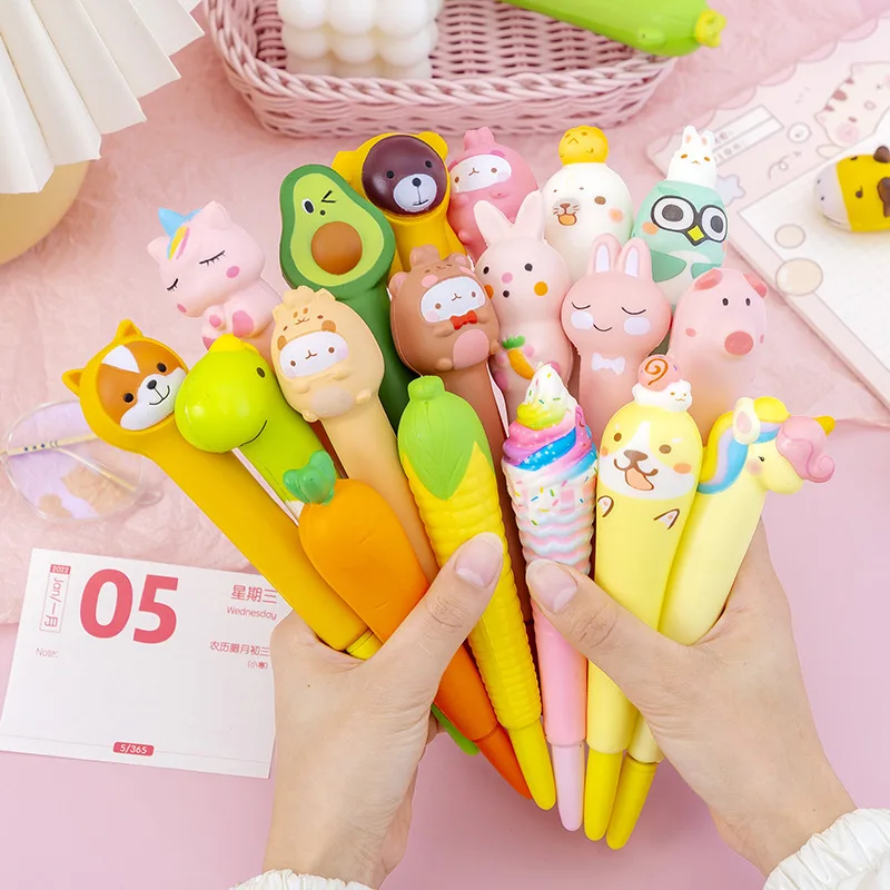 Cute kawaii pen cartoon design promotional squishy gel pen for students memory foam easily recovery decompression ballpoint pen