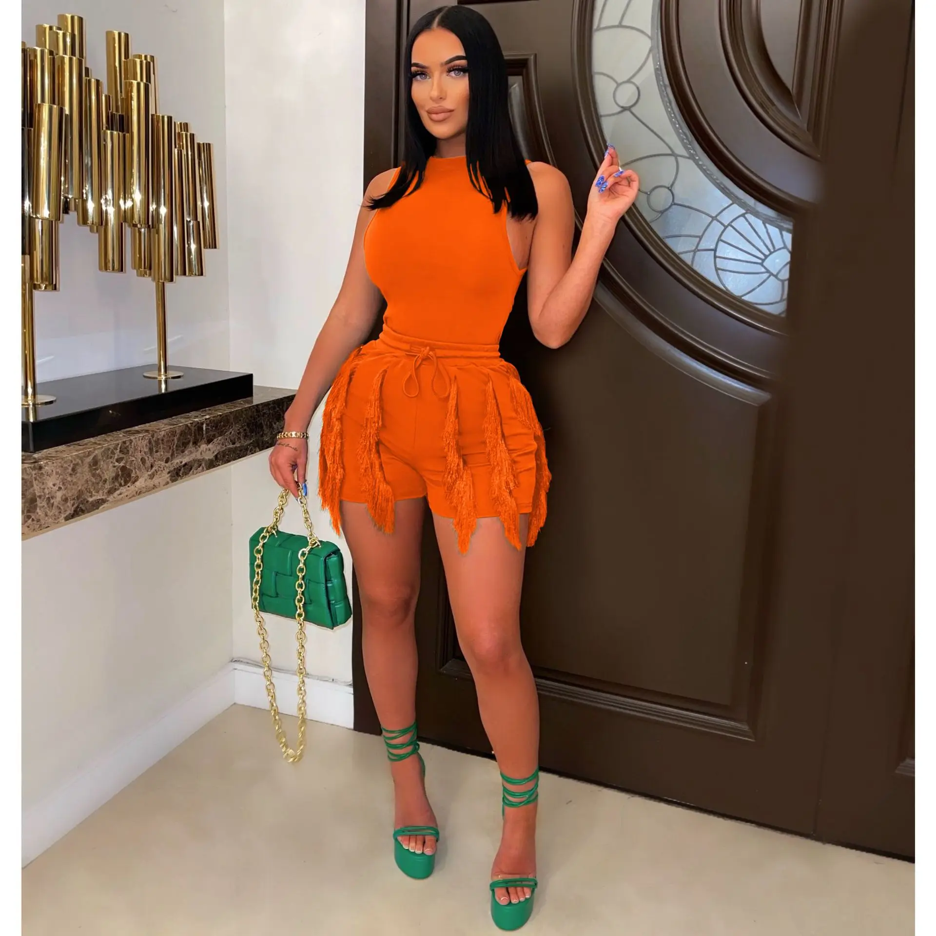 Fringe Tassel Pants Two Piece Set Women Clothes Sexy Summer Outfits for Woman Casual Luxury 2 Pieces Matching Sets Short Pant