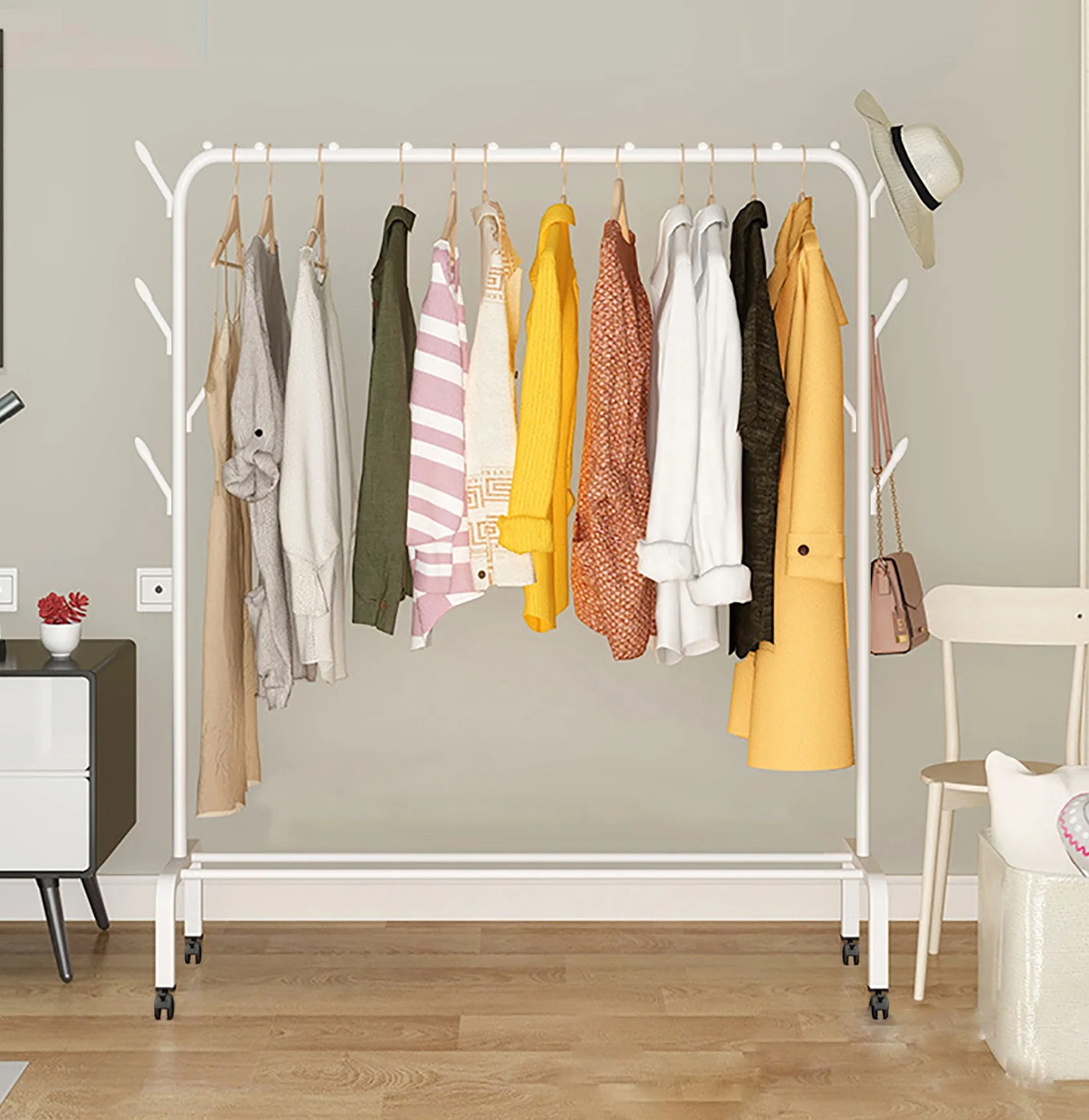 Windproof Floor Type Clothes Rack Clothes Drying Pole Balcony Bedroom  Simple Multifunctional Bilateral Branch Clothes Hange