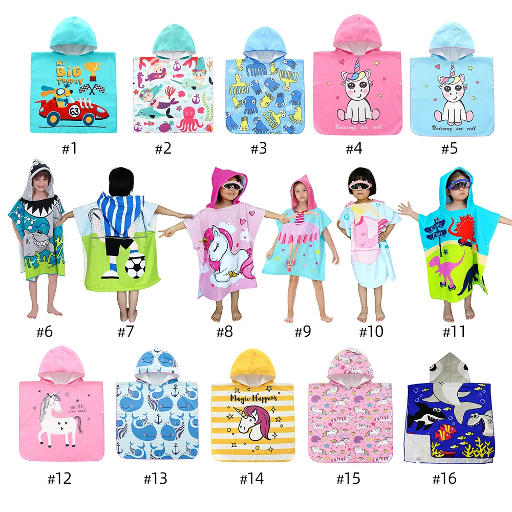 High Quality super strong water Custom Animal design rainbow unicorn child Surf Beach Hooded Poncho Towel