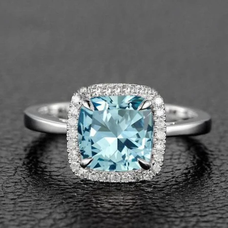 SWAR Elements Australia Crystals 10*10 Cushion Aquamarine Diamond Rings for Women Wedding Engagement