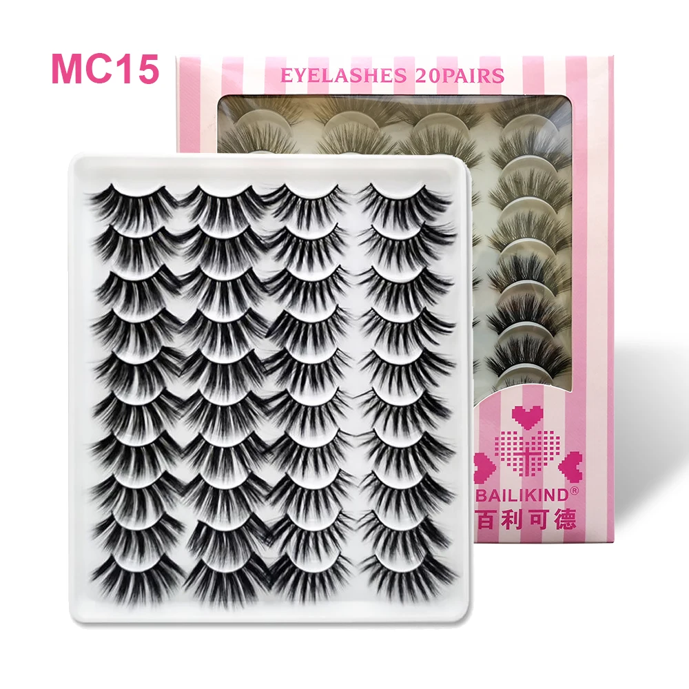 20 Pairs 3D 25mm Mink False Eyelashes Handmade Wispy Fluffy Long Lashes Natural Eye Extension with pink eyelash packaging