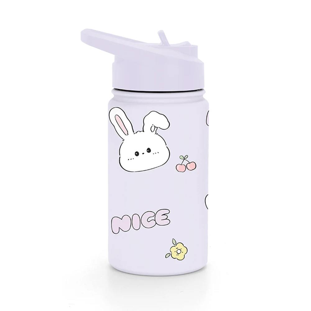 New Cartoon Design 12oz Stainless Steel Double Wall Insulated Kids Water Bottle Termos with Straw