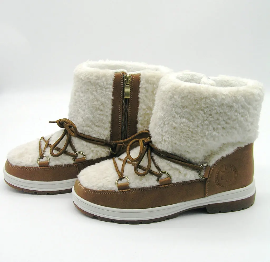 
White Warm Fleece Casual Ankle Snow Boots Seam sealed Waterproof with D-ring Lacing Hardware Winter boots for Women 