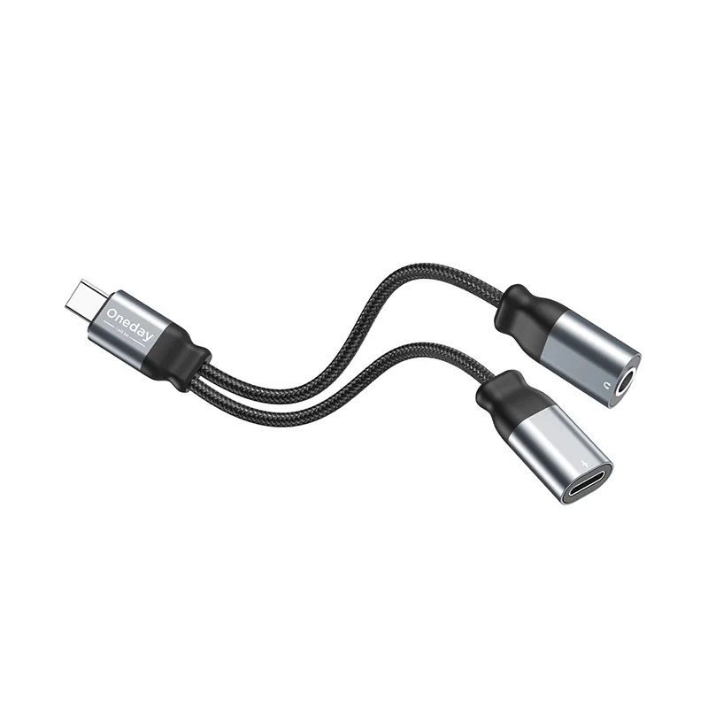 Custom Oneday ODA05 T-ypec to 3.5 AUX + T-ypec digital adapter cable  Headphone Aux Jack DAC nylon Braided Cable Cord