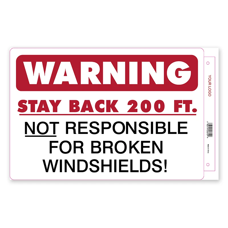 Heavy Duty Warning Stay Back 200ft. Not Responsible for Broken Windshields Truck Decal Sign Self Adhesive