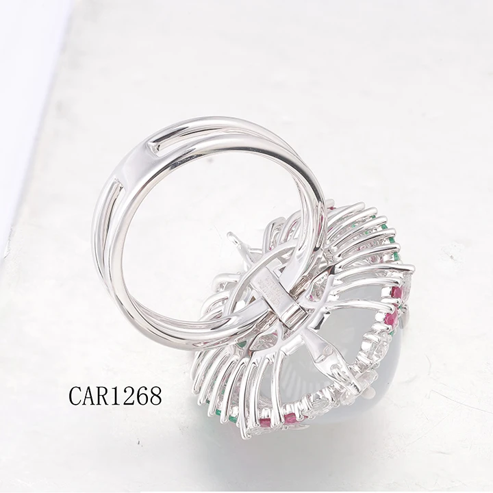 Custom Fashion jewelry ring  18K gold oval jadeite  Ring pendant two-piece