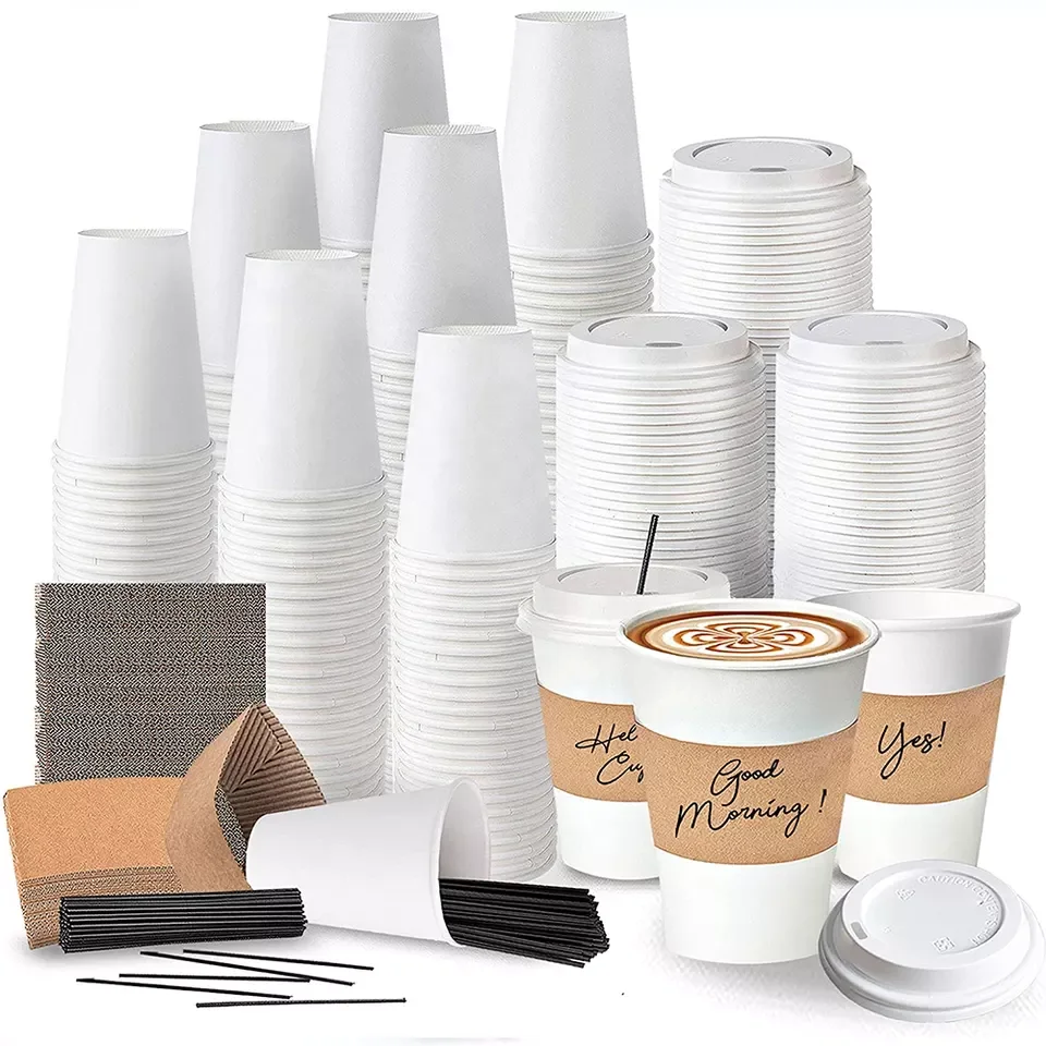 Custom printed disposable single wall paper coffee cup 10 oz hot beverage ECO friendly paper coffee cups with lid