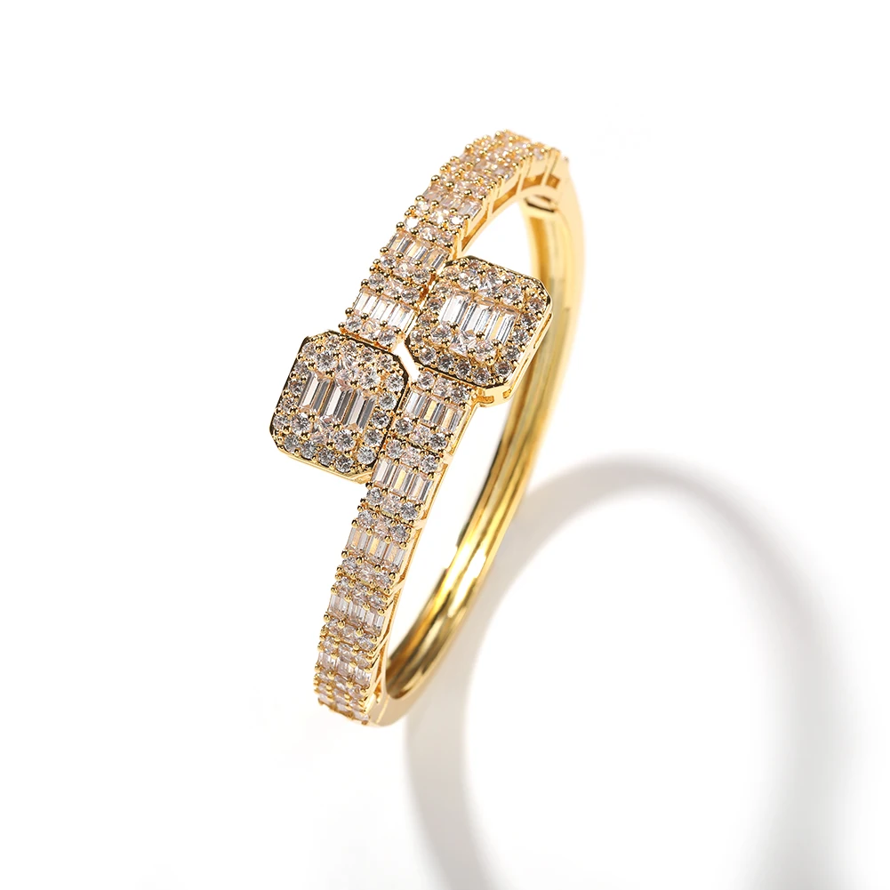 Iced Out Simple Baguette CZ Bracelet Square Shape Unisex Bangles Hip Hop Inexpensive Women Man Jewelry