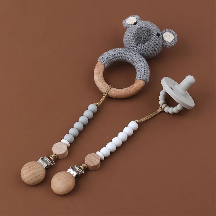 Baby Pacifier Clip Chain Newborn Chew Toy Nipple Holder Soother Bead  Infant Wooden Clip Teether Strap