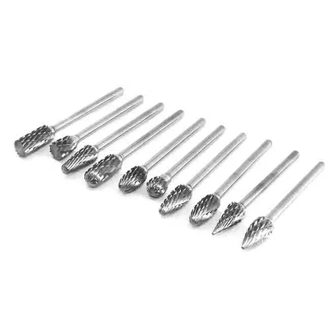 Hot Sale cost-effective High Quality 10pcs Rotary carbide burr Tungsten Set 1.6-6mm Head 2.35mm 3/32 In