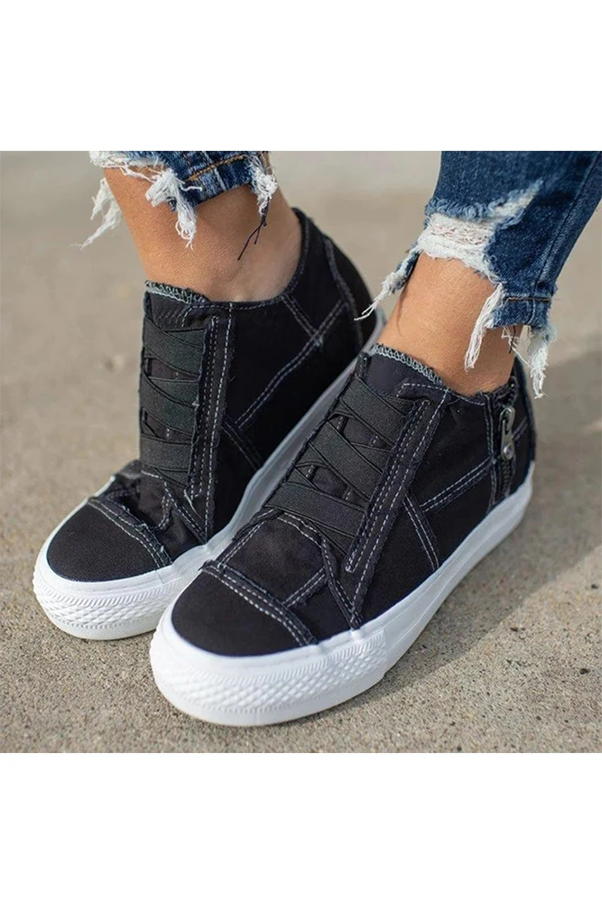 
2020 New Fashion Ready to Ship Wholesale Cheap Women Casual Fashion Canvas Flat Sneakers Shoes Zipper Side 