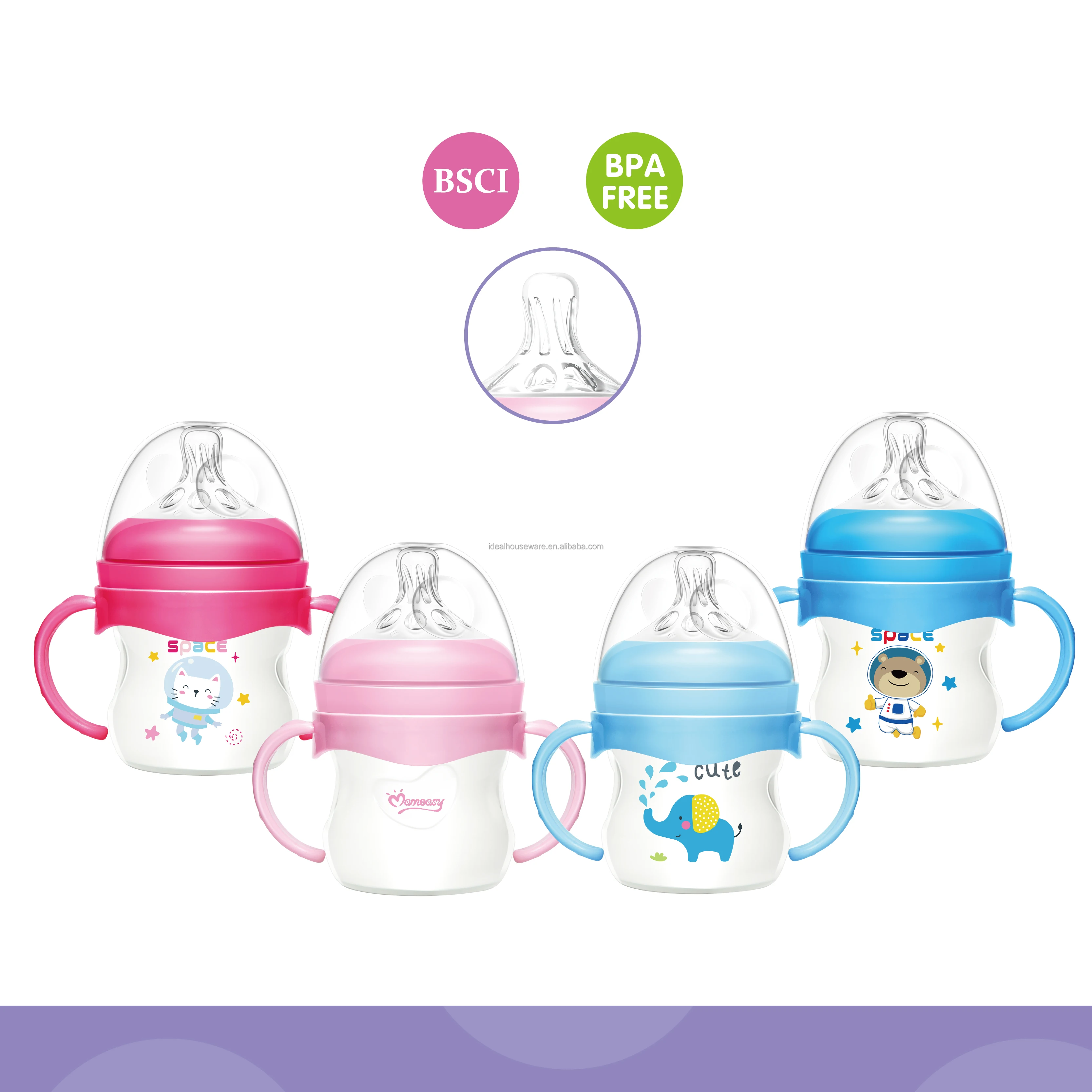 4oz PP Wide-Neck Baby Feeding Bottle With Double Handles