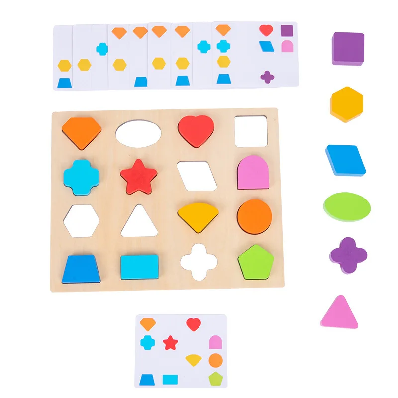 Hot Selling Wooden Shape Animal Color Cognition Puzzle Toy Early Education Graphics Matching Cards Cognition Toys