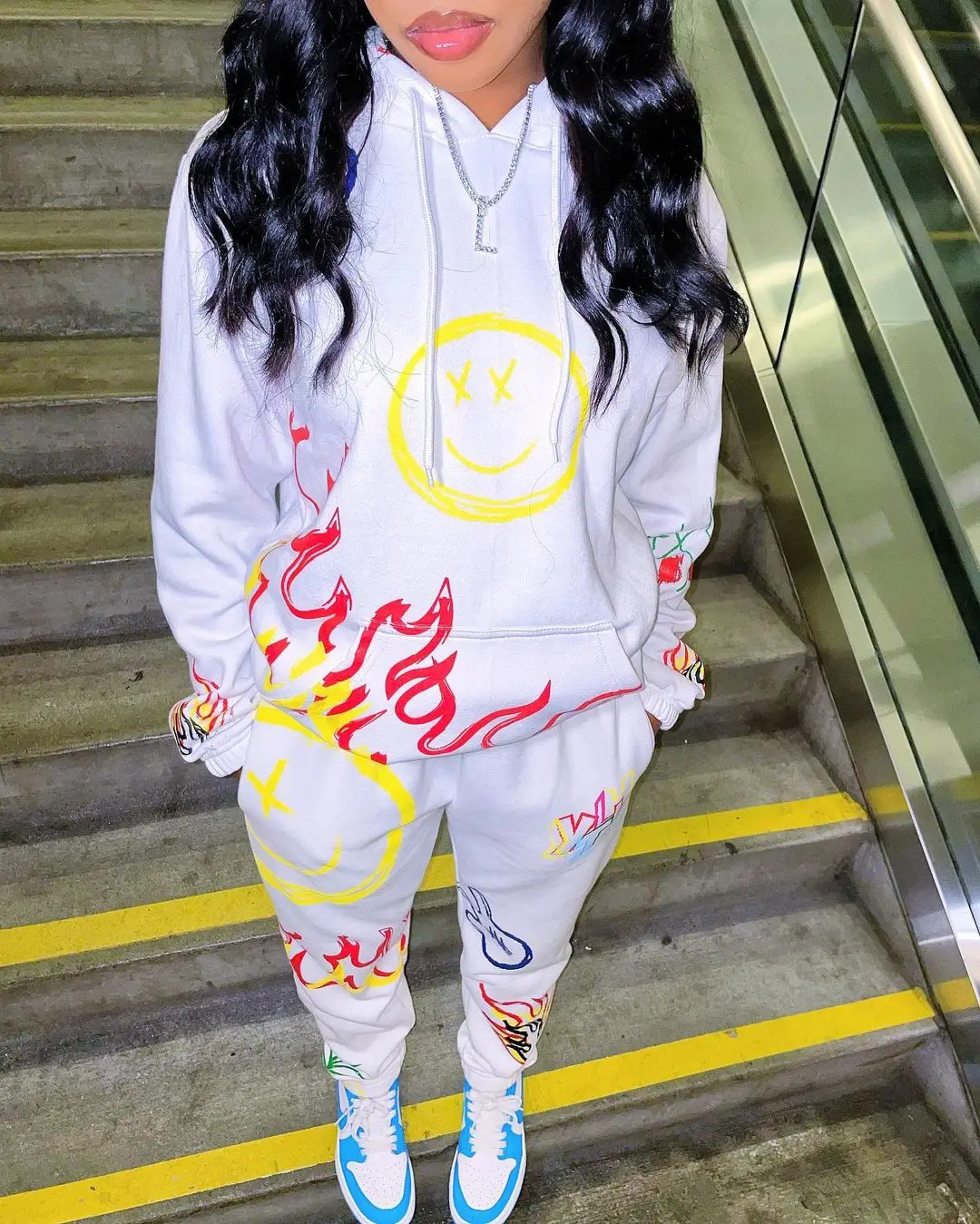 Wholesale Casual Women Polyester Crewneck Pullover Polyester Two Piece Sweatshirt Set