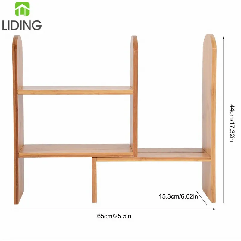 Bamboo Adjustable Desktop Bookshelf,  DIY Desk Rack Organiser, Multipurpose Counter Top Storage Display Shelf