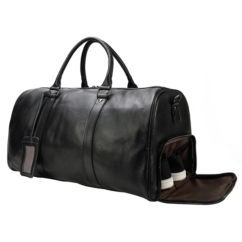 High Quality Stylish Leather Luggage Travel Bag Outdoor Men Genuine Leather Duffle Bag with Shoe Compartment