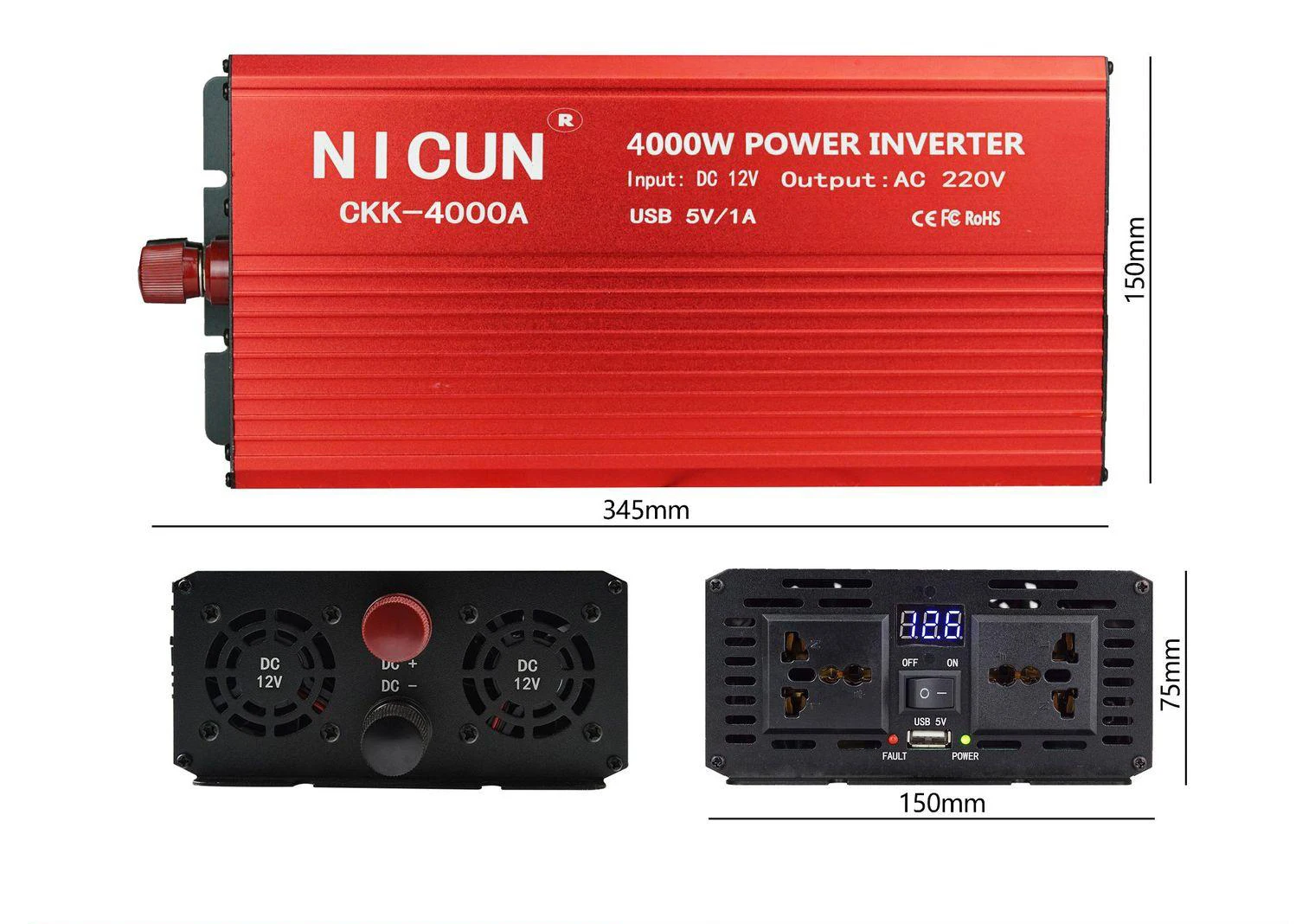 Wholesale Power DC to AC Inverter 500/800/2200/3000/5000W 12/24Vdc to 110/220Vac Intelligent Vehicle Power Inverter