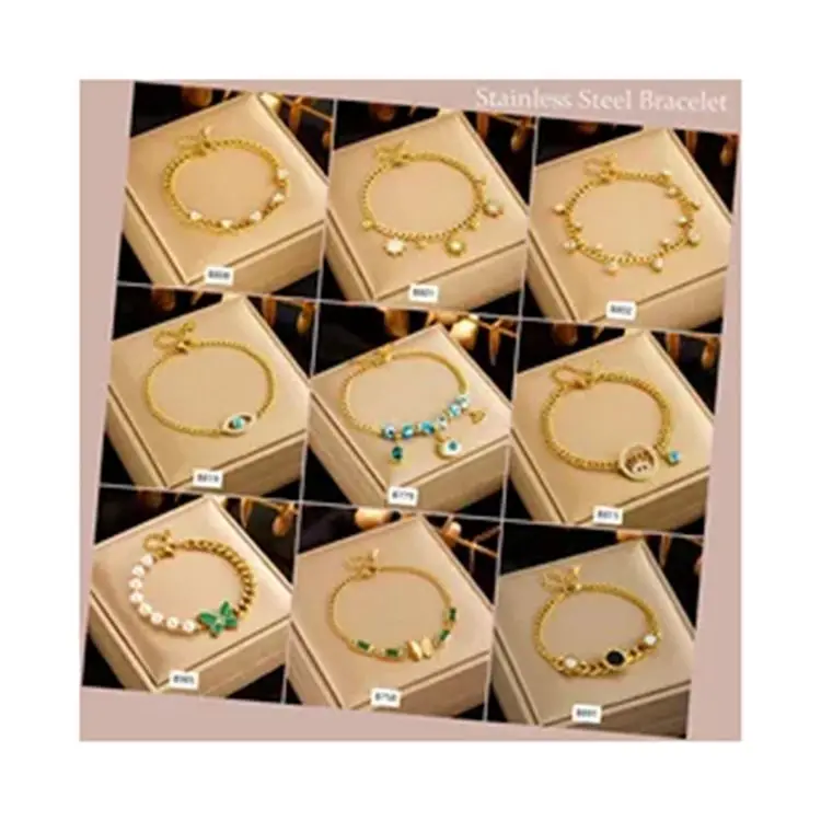 Costume Women Butterfly Jewelry 18K Gold Zircon Bracelet Stainless Steel Heart Charm Bracelet Adjustable Evil Eyes Bracelets