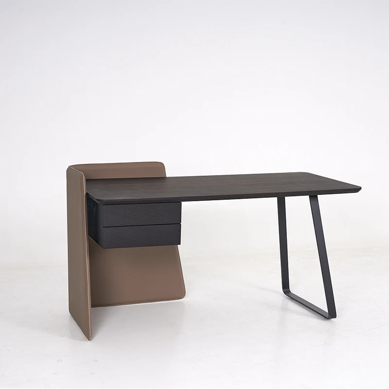 Manufacturer Wood Veneer Standing Office Home Computer Desk Modern Design Steel Leg Computer Desktop Table