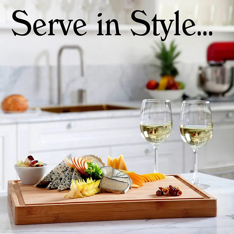 Bamboo Chopping Boards for Kitchen with Deep Juice Groove Organic Acacia Butcher Block for Meat and Vegetable