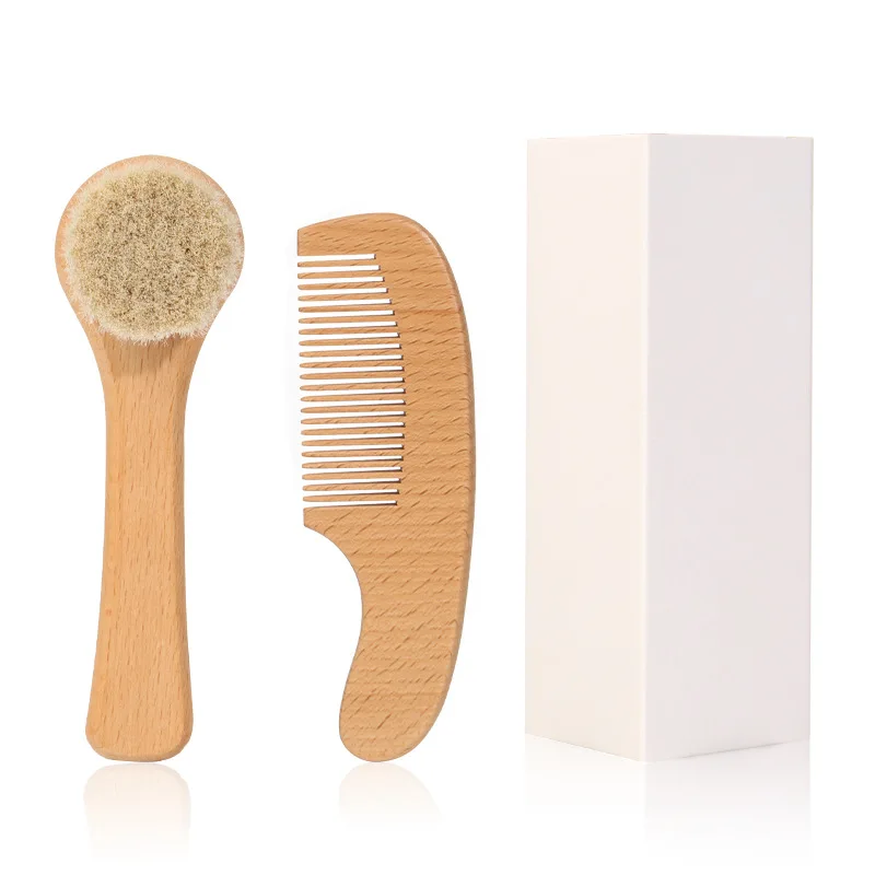 2pcs Baby Natural Hair Comb With Cotton Hair Bath Brush Set White box package eco-friendly Baby Boby Cleaning Brush