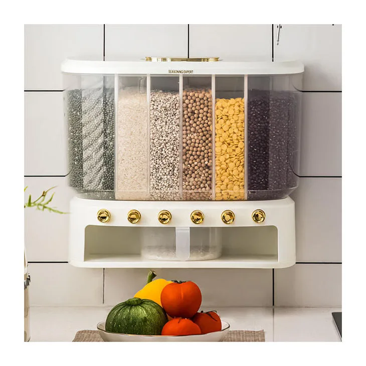 Dispensadores De Cereales Montado De Pared Double Grain Wall Rice Dispenser Large Sealed Grain Container Storage For Cereals