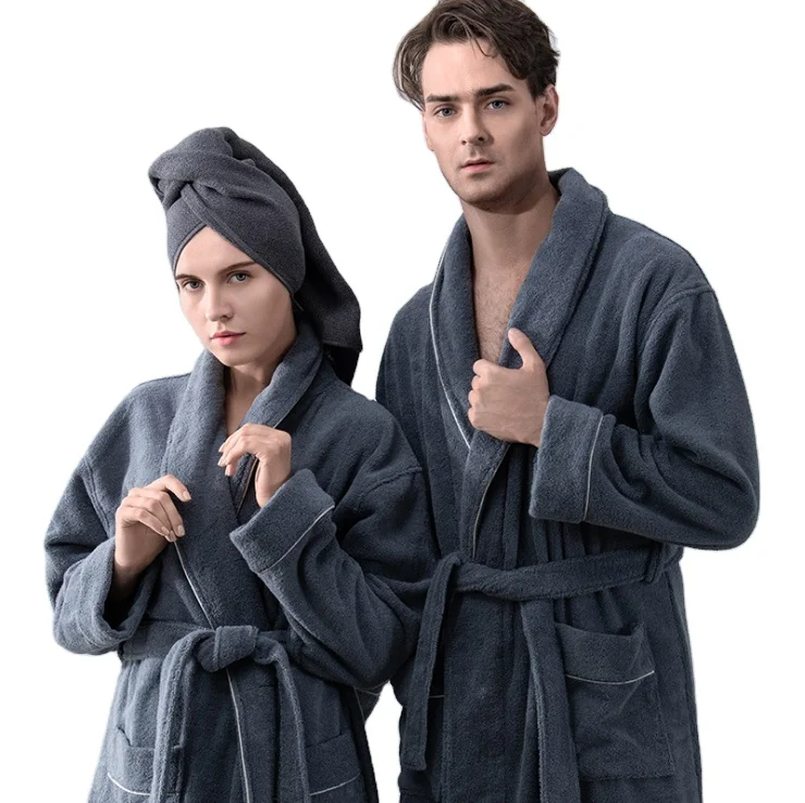 Cheap wholesale 100% cotton grey terry couple bathrobe set
