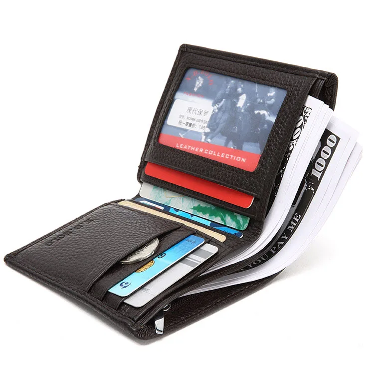 Мужской кожаный бумажник с карманом на молнии прозрачное отделение для удостоверения личности-отделами для карт, банк наличных денег, кошелек, сумочка для денег, формальная одежда, спецодежда, ежедневная обувь на два размера больше