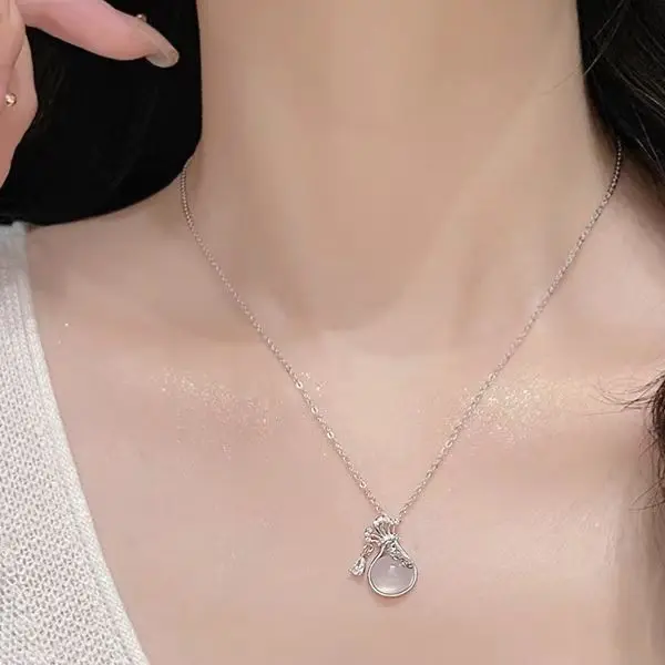 2024 New 925 Silver Material High end Design Round Zircon Lucky Bag Pendant Silver Necklace
