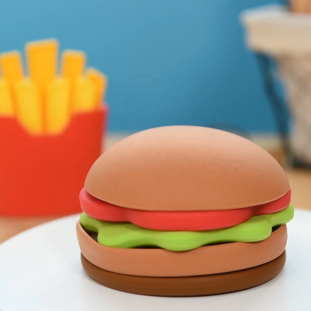Silicone Hamburger Stack Fun Puzzle Building Blocks Toys Children Customizable Logo Early Education Enlightenment Color Box