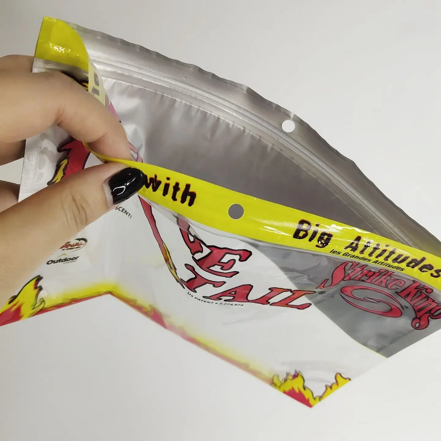 MOQ 500pcs digital print custom zipper bag plastic transparent ziplock fishing lure packaging bag baits with hole