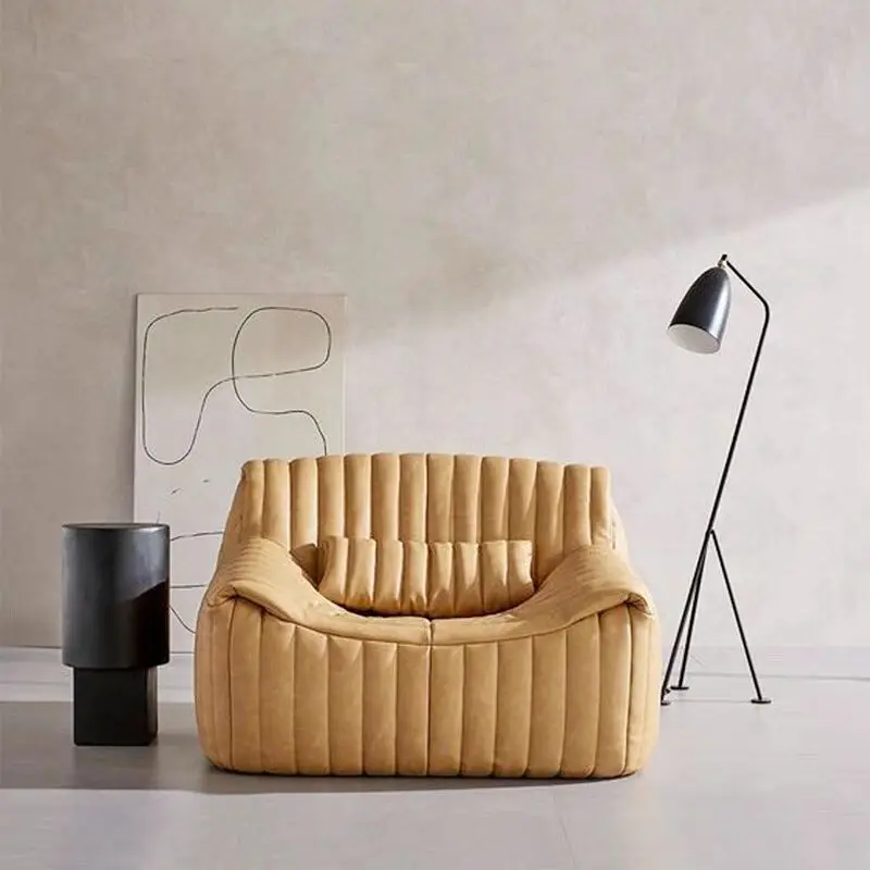 Italian modern simple straight row multi-seat sofa villa living room model room soft bag yellow sofa