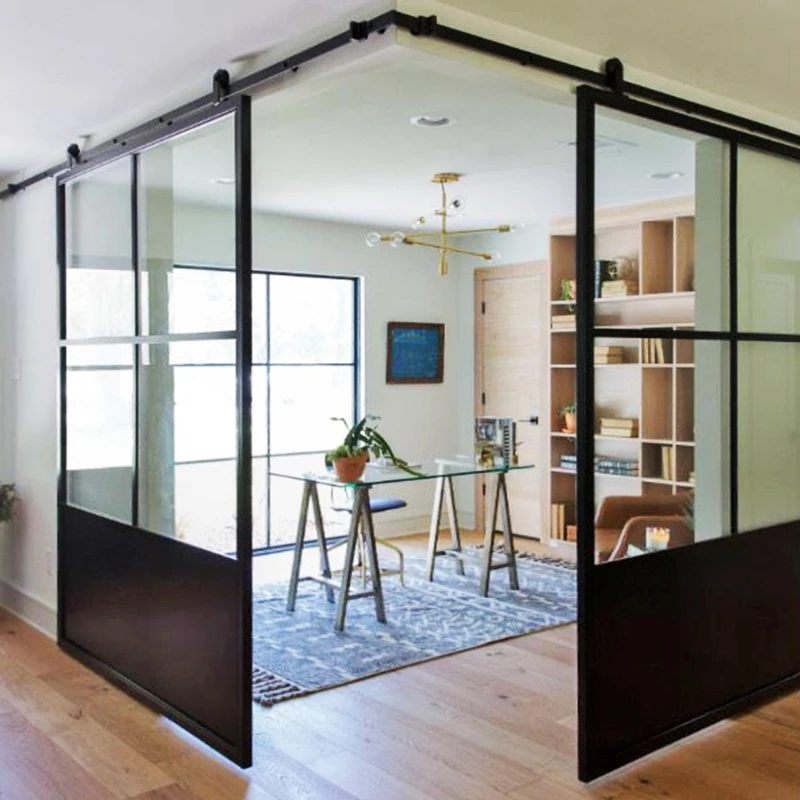 Restaurant partition wall and sliding door customization, cubicle glass door design, double toughened glass sliding door